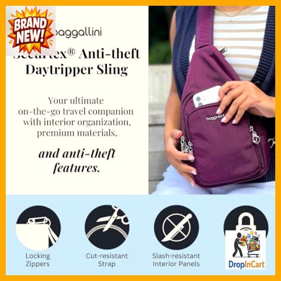 Anti-Theft Crossbody Sling Bag Secure Travel Lightweight RFID Blocking Compact - Picture 3 of 7